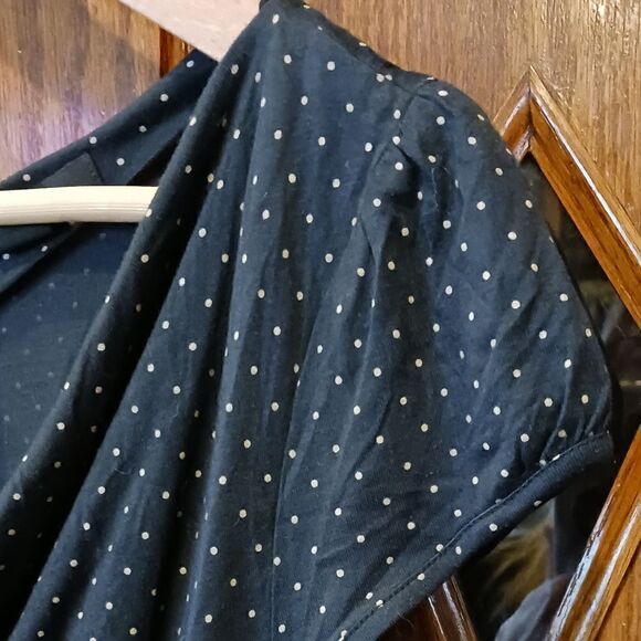 Express Cowl Neck Polkadot Open Back Short Sleeve Top SMALL Navy - Picture 3 of 11